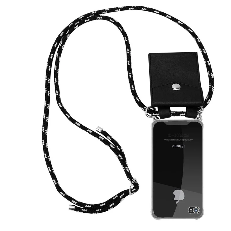 Cadorabo Handy Kette kompatibel mit Apple iPhone 4 / 4S Silikon Schutzhülle mit Silbernen Ringen, Kordel Band und abnehmbarem Etui