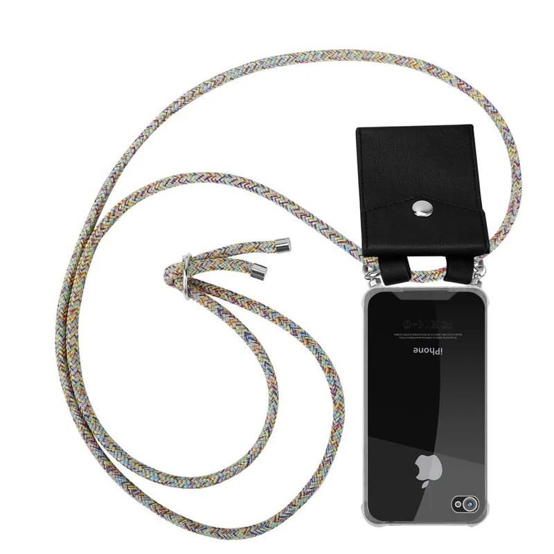 Cadorabo Handy Kette kompatibel mit Apple iPhone 4 / 4S Silikon Schutzhülle mit Silbernen Ringen, Kordel Band und abnehmbarem Etui