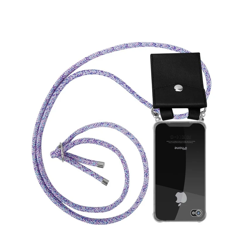 Cadorabo Handy Kette kompatibel mit Apple iPhone 4 / 4S Silikon Schutzhülle mit Silbernen Ringen, Kordel Band und abnehmbarem Etui