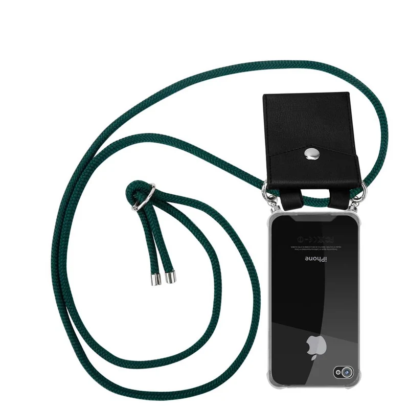 Cadorabo Handy Kette kompatibel mit Apple iPhone 4 / 4S Silikon Schutzhülle mit Silbernen Ringen, Kordel Band und abnehmbarem Etui