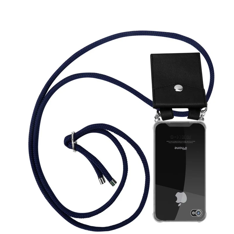 Cadorabo Handy Kette kompatibel mit Apple iPhone 4 / 4S Silikon Schutzhülle mit Silbernen Ringen, Kordel Band und abnehmbarem Etui