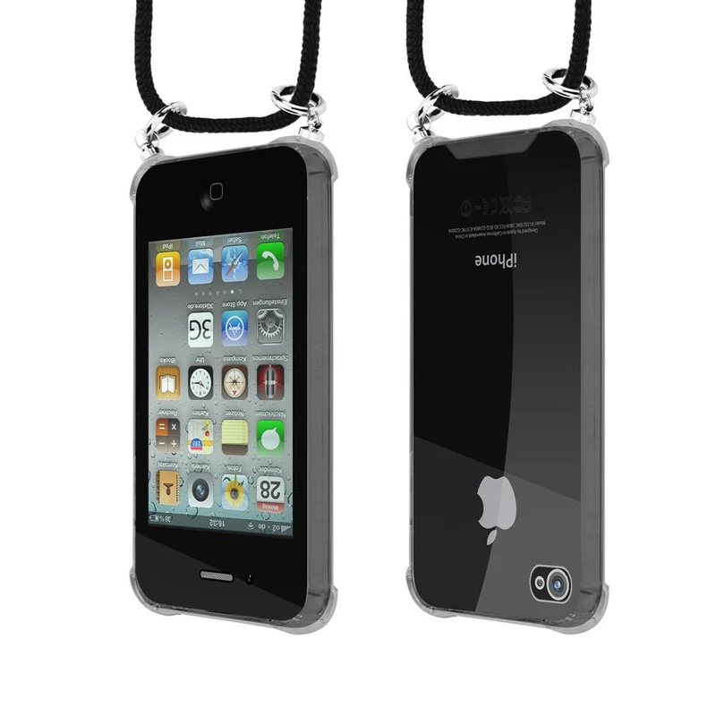 Cadorabo Handy Kette kompatibel mit Apple iPhone 4 / 4S Silikon Schutzhülle mit Silbernen Ringen, Kordel Band und abnehmbarem Etui