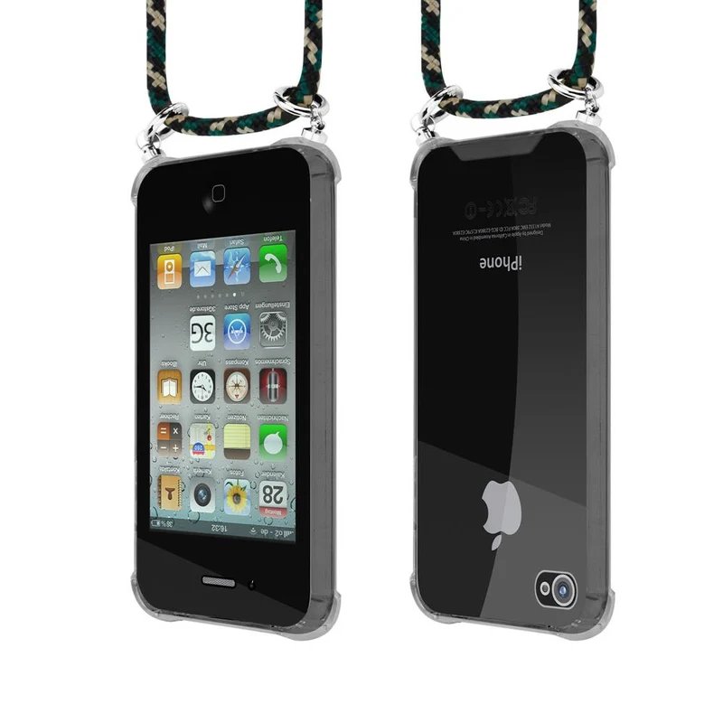Cadorabo Handy Kette kompatibel mit Apple iPhone 4 / 4S Silikon Schutzhülle mit Silbernen Ringen, Kordel Band und abnehmbarem Etui