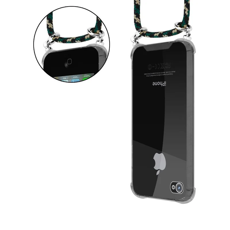 Cadorabo Handy Kette kompatibel mit Apple iPhone 4 / 4S Silikon Schutzhülle mit Silbernen Ringen, Kordel Band und abnehmbarem Etui