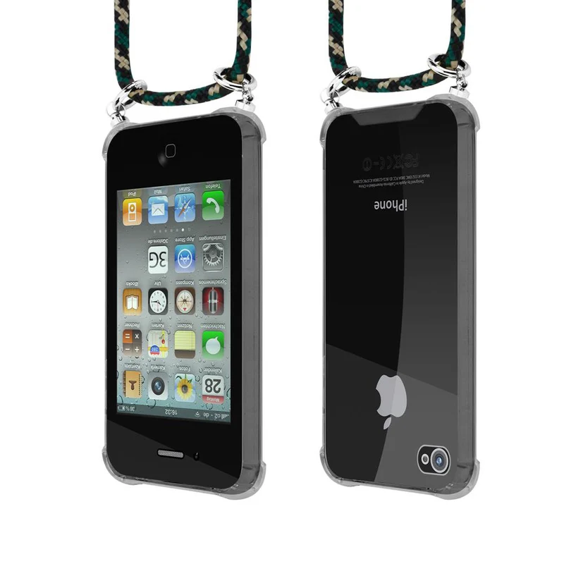 Cadorabo Handy Kette kompatibel mit Apple iPhone 4 / 4S Silikon Schutzhülle mit Silbernen Ringen, Kordel Band und abnehmbarem Etui