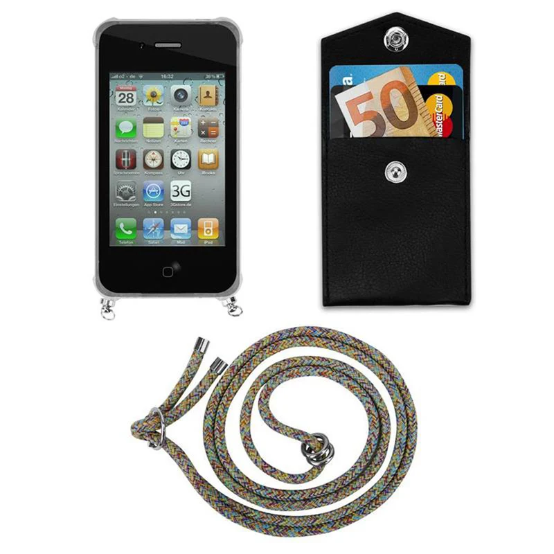 Cadorabo Handy Kette kompatibel mit Apple iPhone 4 / 4S Silikon Schutzhülle mit Silbernen Ringen, Kordel Band und abnehmbarem Etui
