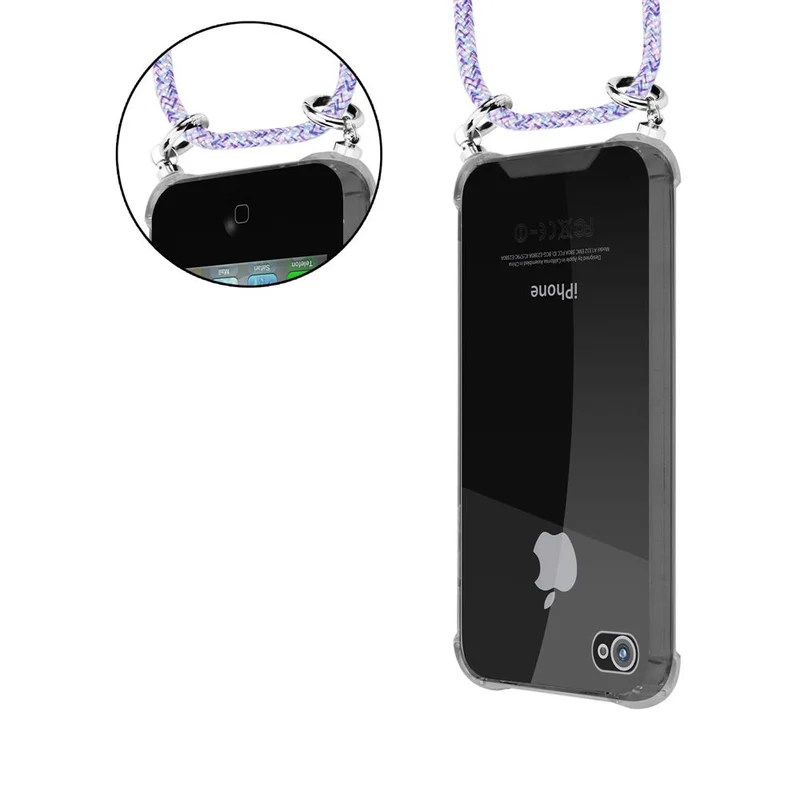 Cadorabo Handy Kette kompatibel mit Apple iPhone 4 / 4S Silikon Schutzhülle mit Silbernen Ringen, Kordel Band und abnehmbarem Etui