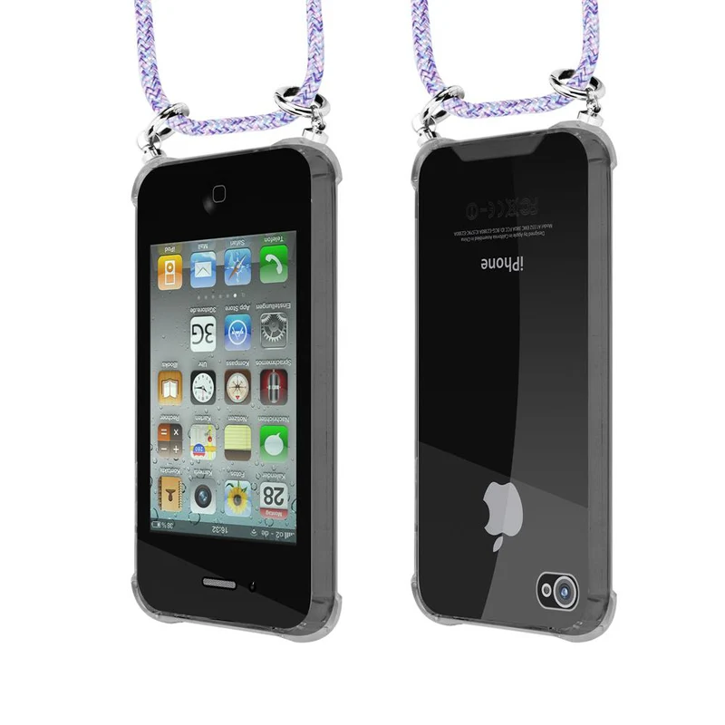 Cadorabo Handy Kette kompatibel mit Apple iPhone 4 / 4S Silikon Schutzhülle mit Silbernen Ringen, Kordel Band und abnehmbarem Etui