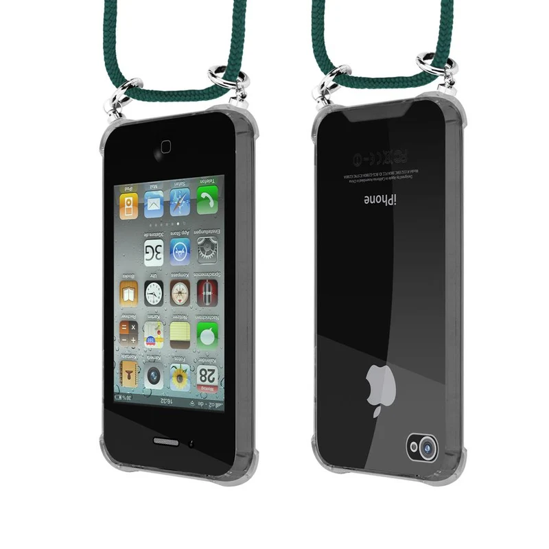 Cadorabo Handy Kette kompatibel mit Apple iPhone 4 / 4S Silikon Schutzhülle mit Silbernen Ringen, Kordel Band und abnehmbarem Etui