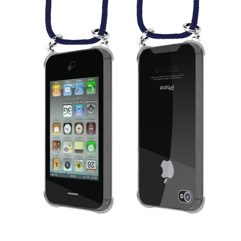 Cadorabo Handy Kette kompatibel mit Apple iPhone 4 / 4S Silikon Schutzhülle mit Silbernen Ringen, Kordel Band und abnehmbarem Etui