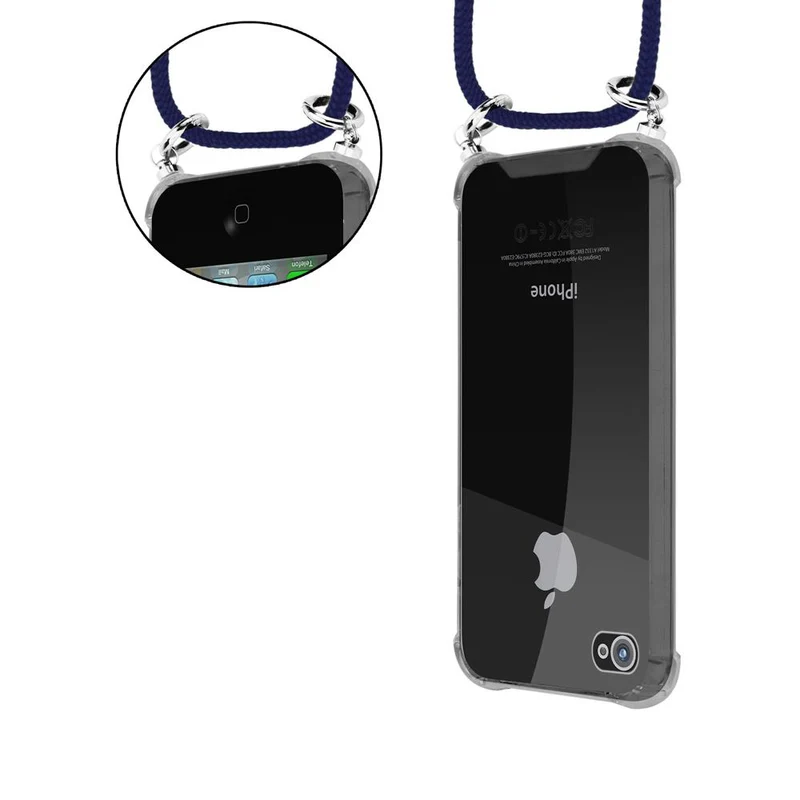 Cadorabo Handy Kette kompatibel mit Apple iPhone 4 / 4S Silikon Schutzhülle mit Silbernen Ringen, Kordel Band und abnehmbarem Etui