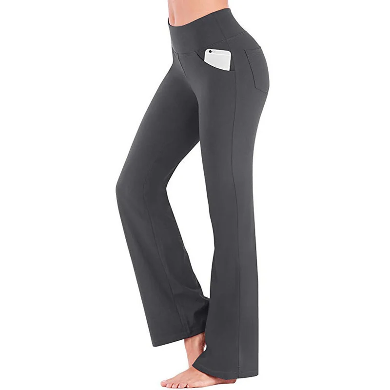 Damen nan ausgestellte Highwaist Yogahose mit seitlicher Handytasche und formendem Komfortbund Drune