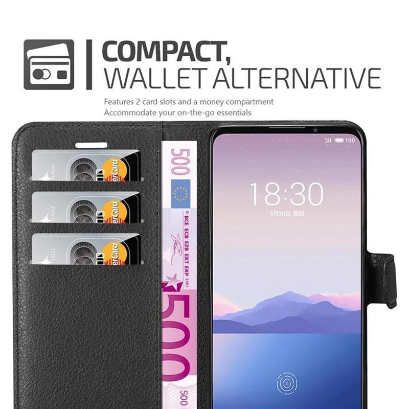 Cadorabo Hülle kompatibel mit MEIZU 16Xs Schutzhülle mit Magnetverschluss, Standfunktion und Kartenfach