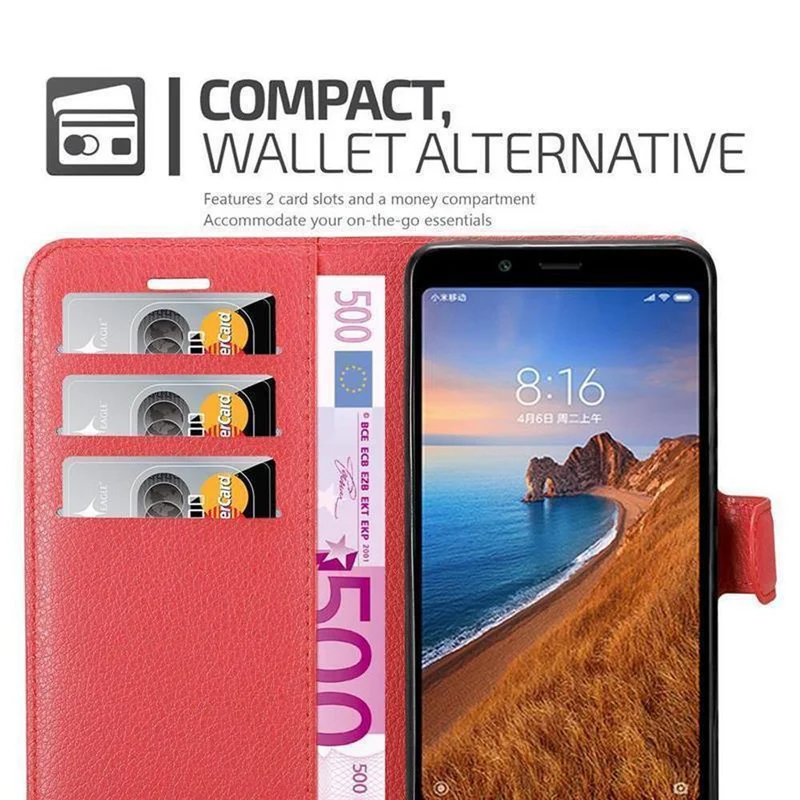 Cadorabo Hülle kompatibel mit Xiaomi RedMi 7A Schutzhülle mit Magnetverschluss, Standfunktion und Kartenfach
