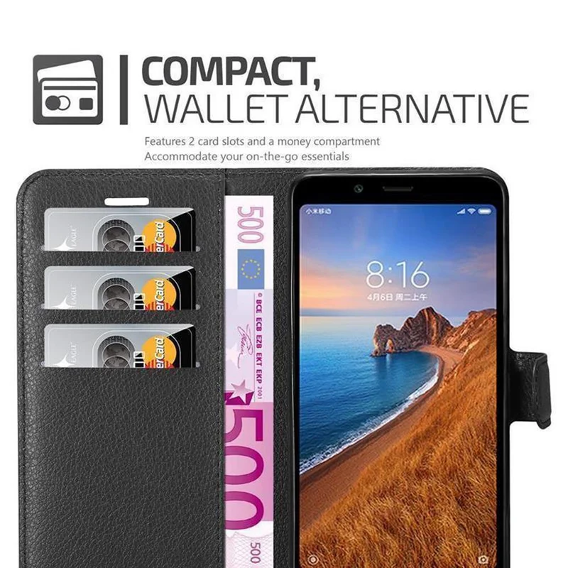 Cadorabo Hülle kompatibel mit Xiaomi RedMi 7A Schutzhülle mit Magnetverschluss, Standfunktion und Kartenfach