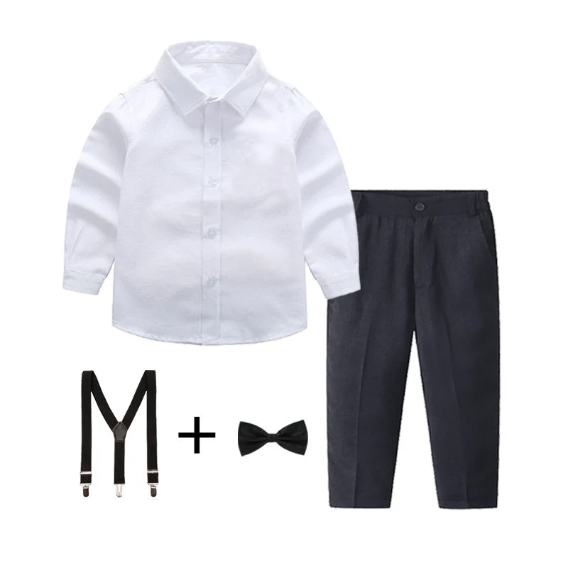 Damen elegantes Outfitset mit Hemd, Hose, Hosenträgern und Krawatte Drune