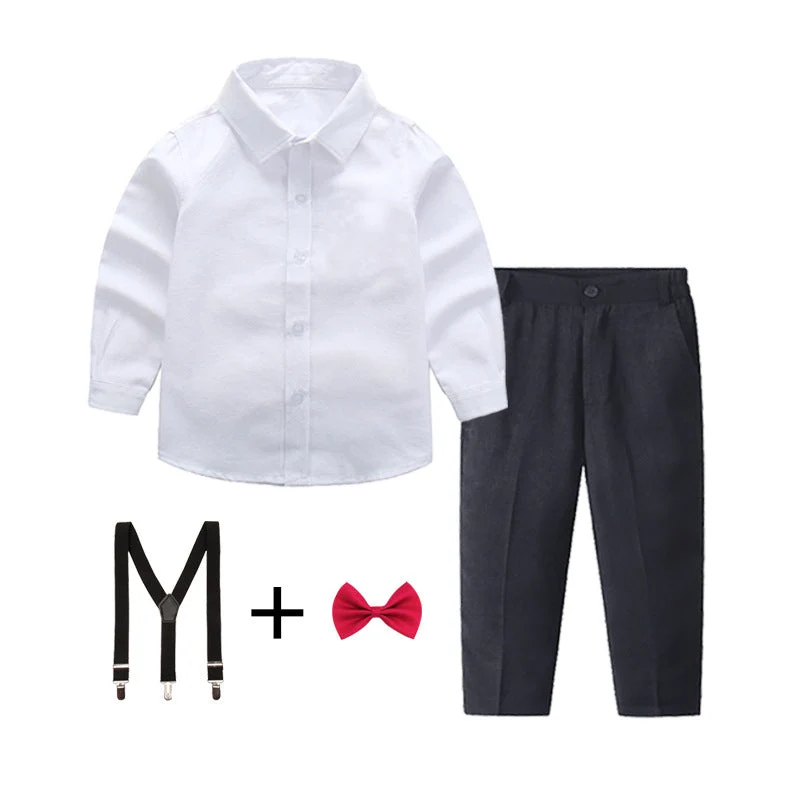 Damen elegantes Outfitset mit Hemd, Hose, Hosenträgern und Krawatte Drune