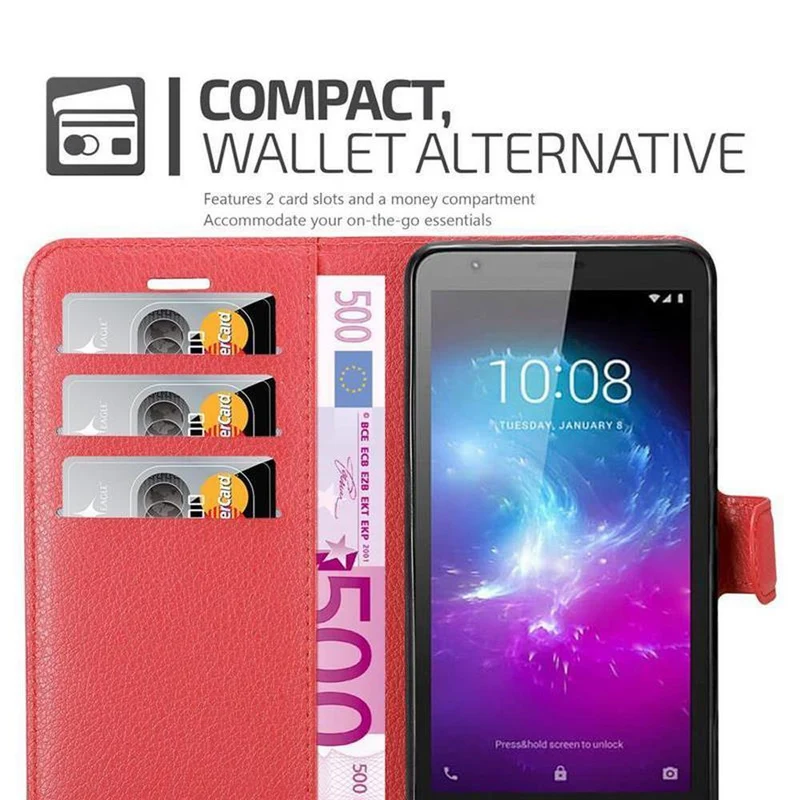 Cadorabo Hülle kompatibel mit ZTE Blade A3 2019 Schutzhülle mit Magnetverschluss, Standfunktion und Kartenfach