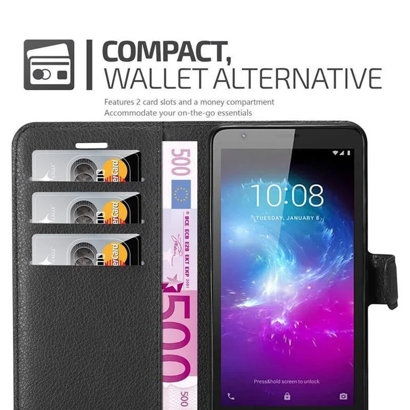 Cadorabo Hülle kompatibel mit ZTE Blade A3 2019 Schutzhülle mit Magnetverschluss, Standfunktion und Kartenfach