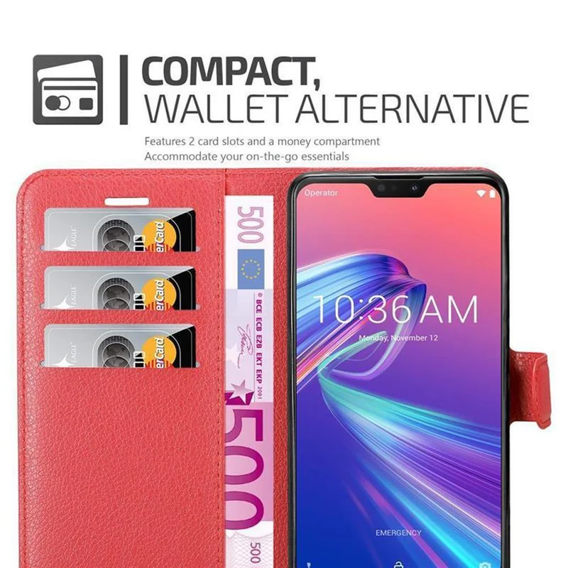 Cadorabo Hülle kompatibel mit Asus ZenFone MAX PRO M2 (6.3 Zoll) Schutzhülle mit Magnetverschluss, Standfunktion und Kartenfach