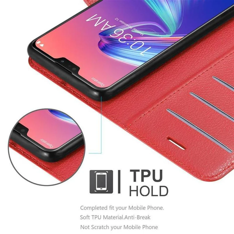 Cadorabo Hülle kompatibel mit Asus ZenFone MAX PRO M2 (6.3 Zoll) Schutzhülle mit Magnetverschluss, Standfunktion und Kartenfach