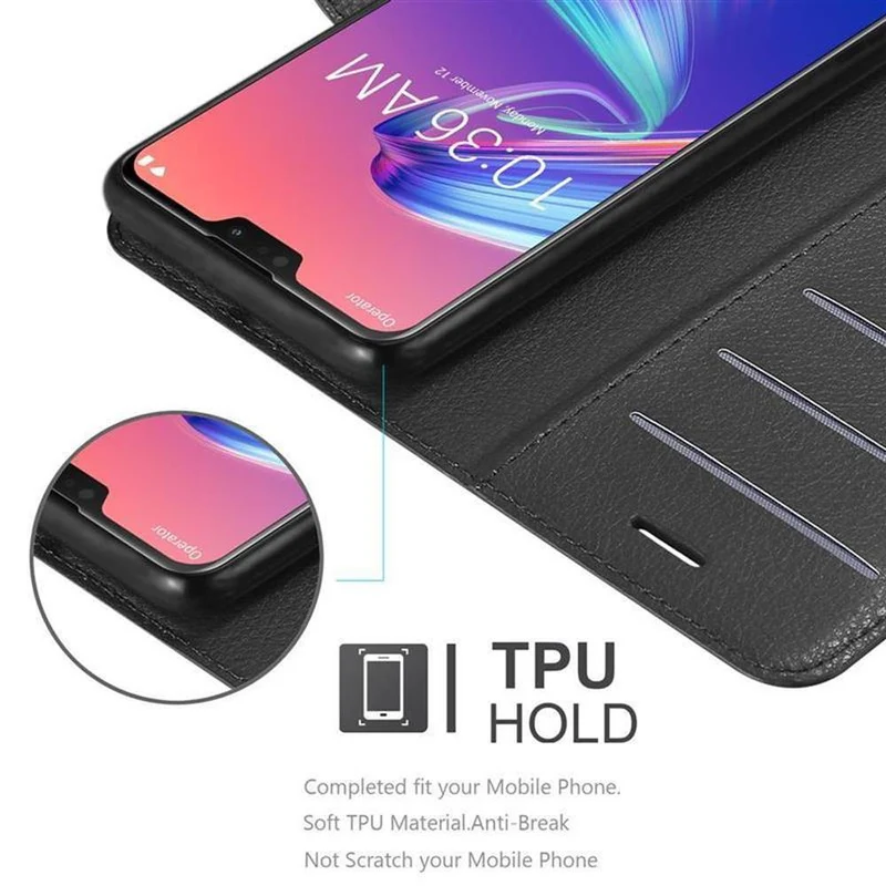 Cadorabo Hülle kompatibel mit Asus ZenFone MAX PRO M2 (6.3 Zoll) Schutzhülle mit Magnetverschluss, Standfunktion und Kartenfach