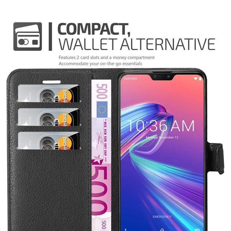 Cadorabo Hülle kompatibel mit Asus ZenFone MAX PRO M2 (6.3 Zoll) Schutzhülle mit Magnetverschluss, Standfunktion und Kartenfach