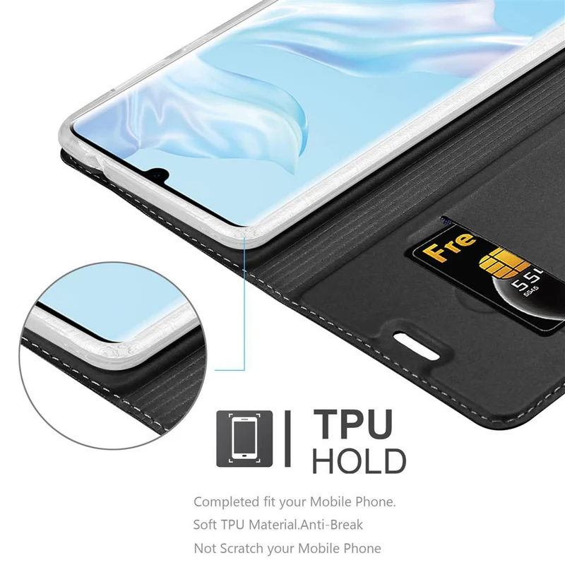Cadorabo Hülle kompatibel mit Huawei P30 PRO Schutzhülle mit Magnetverschluss, Standfunktion und Kartenfach