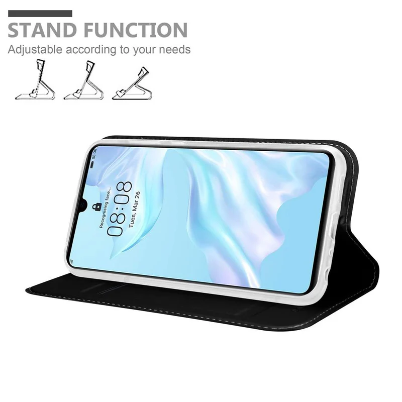 Cadorabo Hülle kompatibel mit Huawei P30 Schutzhülle mit Magnetverschluss, Standfunktion und Kartenfach