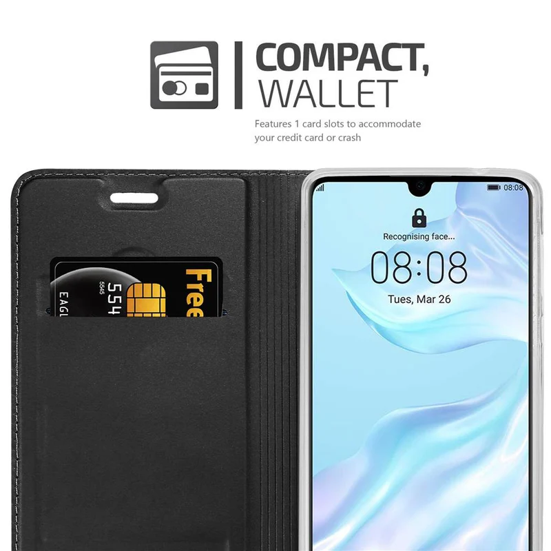 Cadorabo Hülle kompatibel mit Huawei P30 Schutzhülle mit Magnetverschluss, Standfunktion und Kartenfach