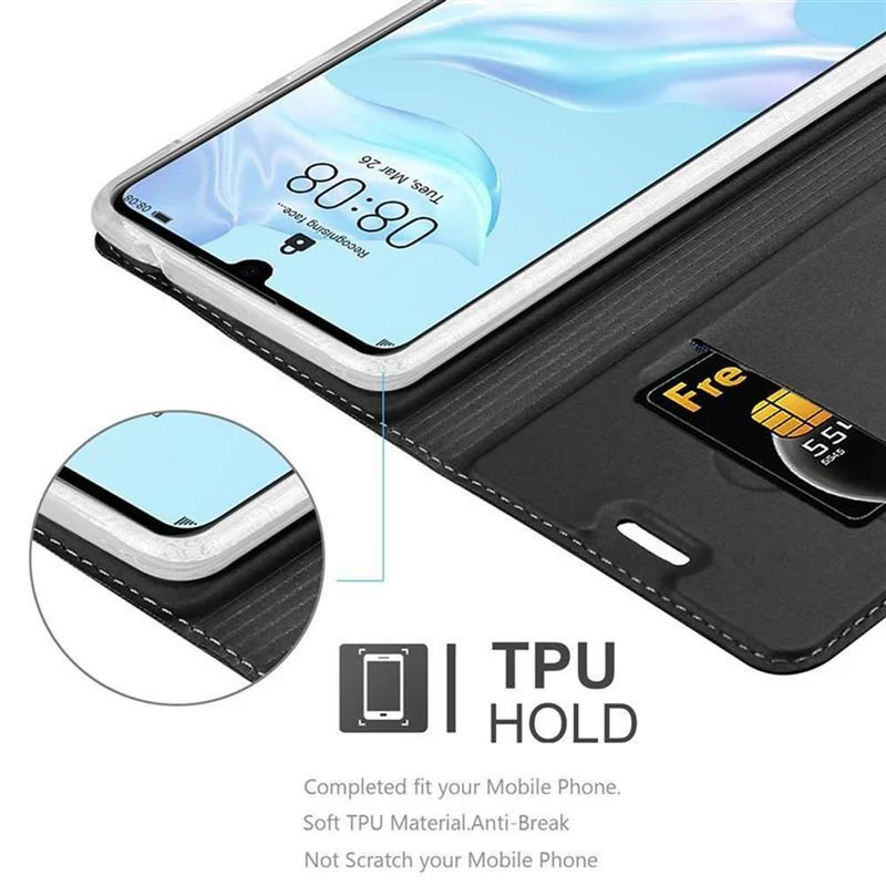 Cadorabo Hülle kompatibel mit Huawei P30 Schutzhülle mit Magnetverschluss, Standfunktion und Kartenfach