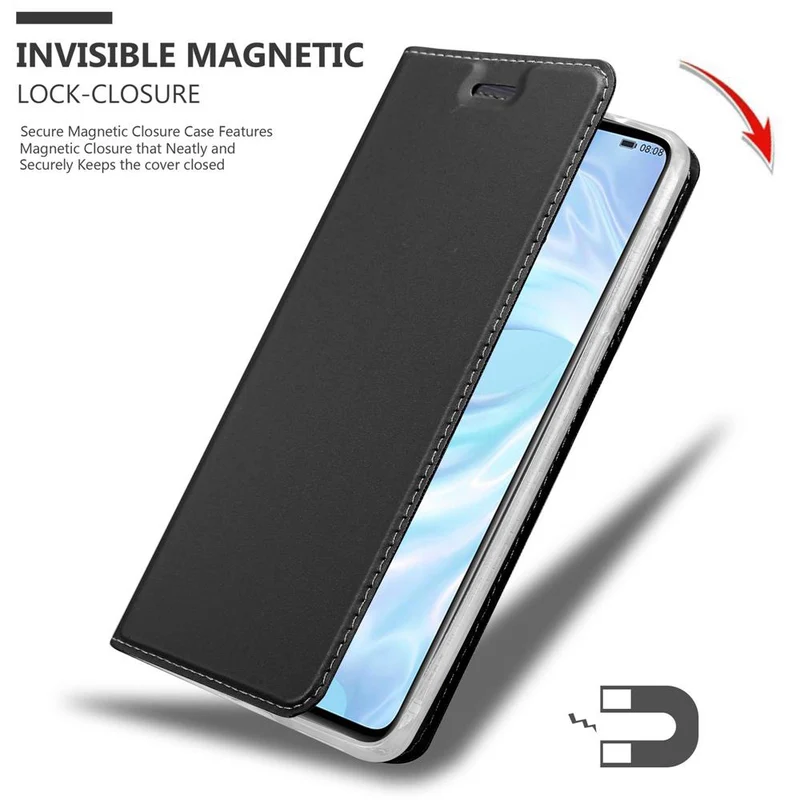 Cadorabo Hülle kompatibel mit Huawei P30 Schutzhülle mit Magnetverschluss, Standfunktion und Kartenfach
