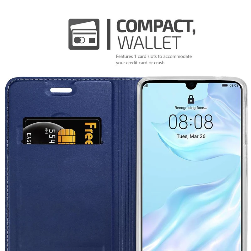 Cadorabo Hülle kompatibel mit Huawei P30 Schutzhülle mit Magnetverschluss, Standfunktion und Kartenfach