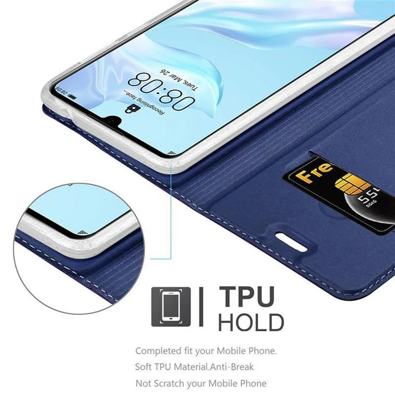 Cadorabo Hülle kompatibel mit Huawei P30 Schutzhülle mit Magnetverschluss, Standfunktion und Kartenfach