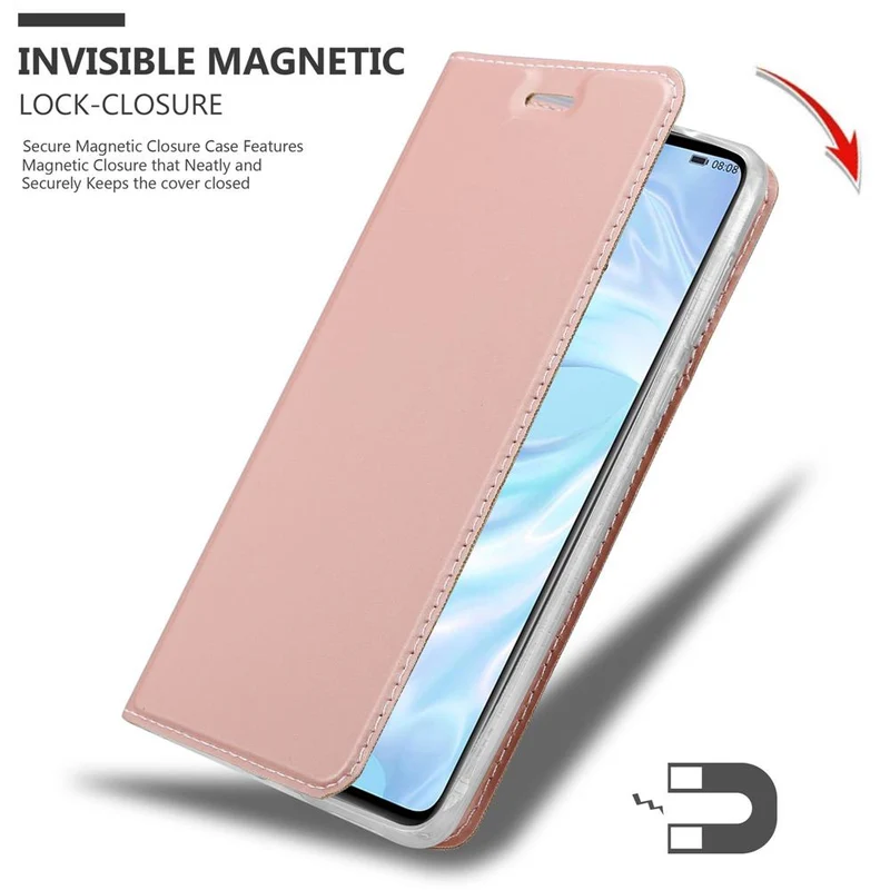Cadorabo Hülle kompatibel mit Huawei P30 Schutzhülle mit Magnetverschluss, Standfunktion und Kartenfach