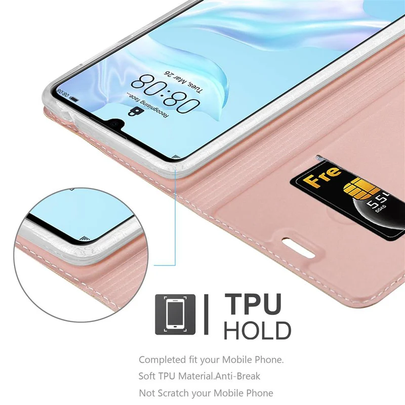 Cadorabo Hülle kompatibel mit Huawei P30 Schutzhülle mit Magnetverschluss, Standfunktion und Kartenfach