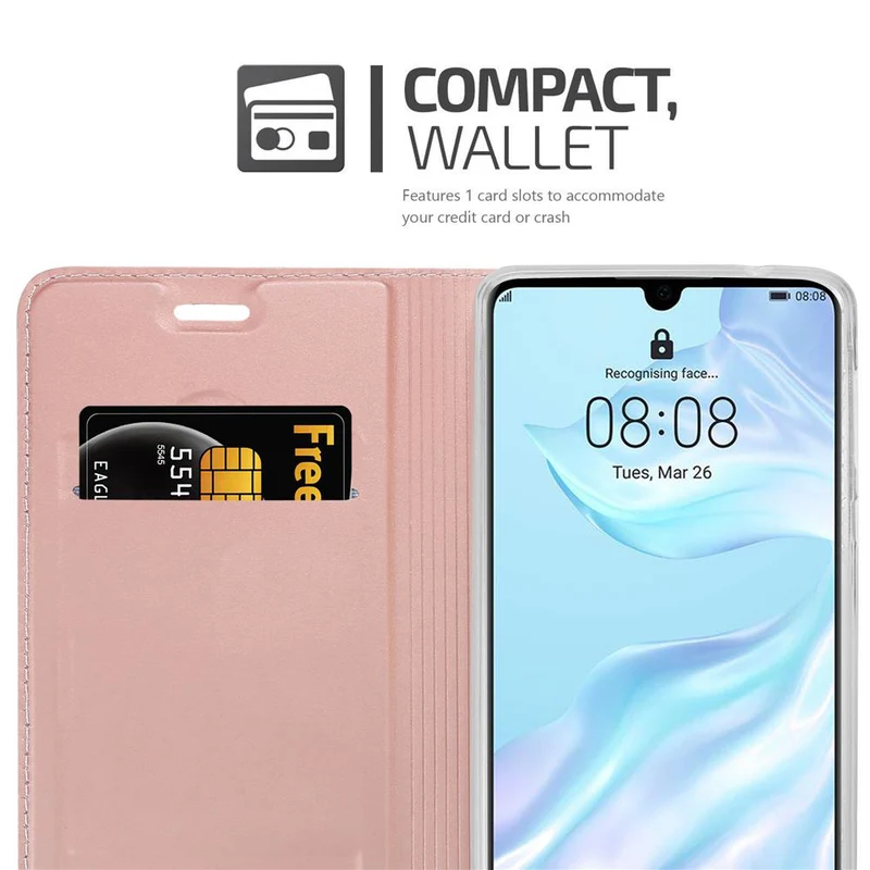 Cadorabo Hülle kompatibel mit Huawei P30 Schutzhülle mit Magnetverschluss, Standfunktion und Kartenfach