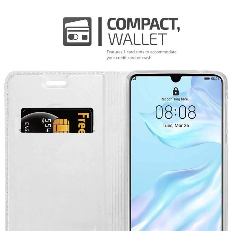 Cadorabo Hülle kompatibel mit Huawei P30 Schutzhülle mit Magnetverschluss, Standfunktion und Kartenfach