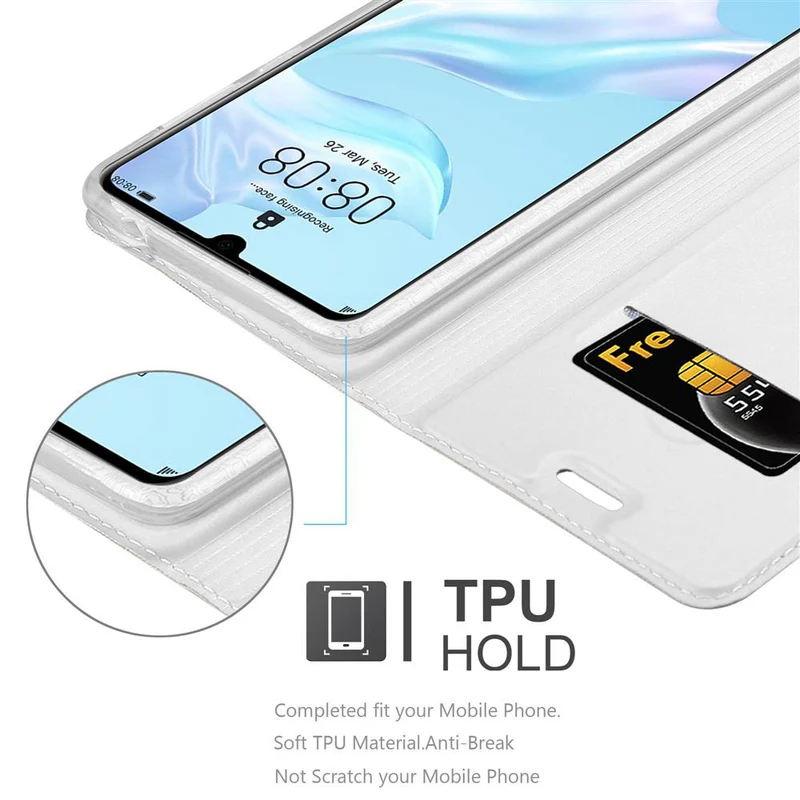 Cadorabo Hülle kompatibel mit Huawei P30 Schutzhülle mit Magnetverschluss, Standfunktion und Kartenfach