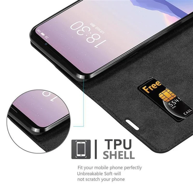 Cadorabo Hülle kompatibel mit MEIZU 16Xs Schutzhülle mit Magnetverschluss, Standfunktion und Kartenfach