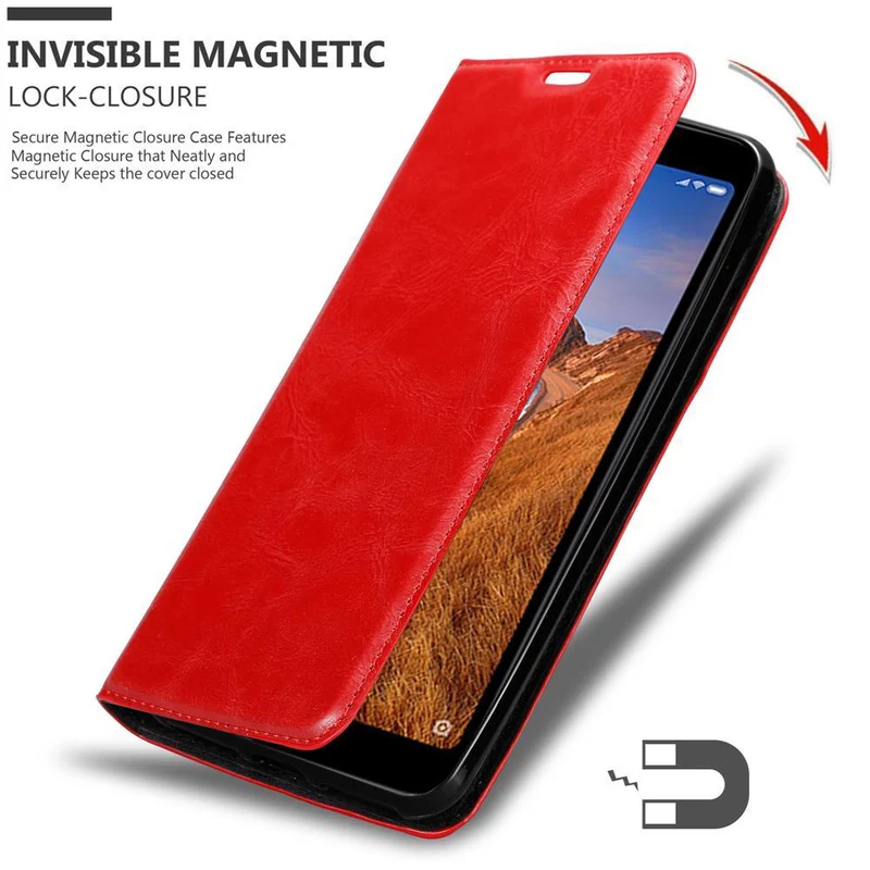 Cadorabo Hülle kompatibel mit Xiaomi RedMi 7A Schutzhülle mit Magnetverschluss, Standfunktion und Kartenfach