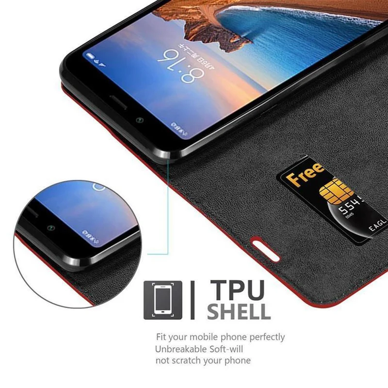 Cadorabo Hülle kompatibel mit Xiaomi RedMi 7A Schutzhülle mit Magnetverschluss, Standfunktion und Kartenfach