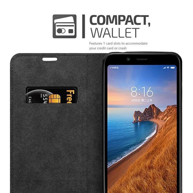 Cadorabo Hülle kompatibel mit Xiaomi RedMi 7A Schutzhülle mit Magnetverschluss, Standfunktion und Kartenfach