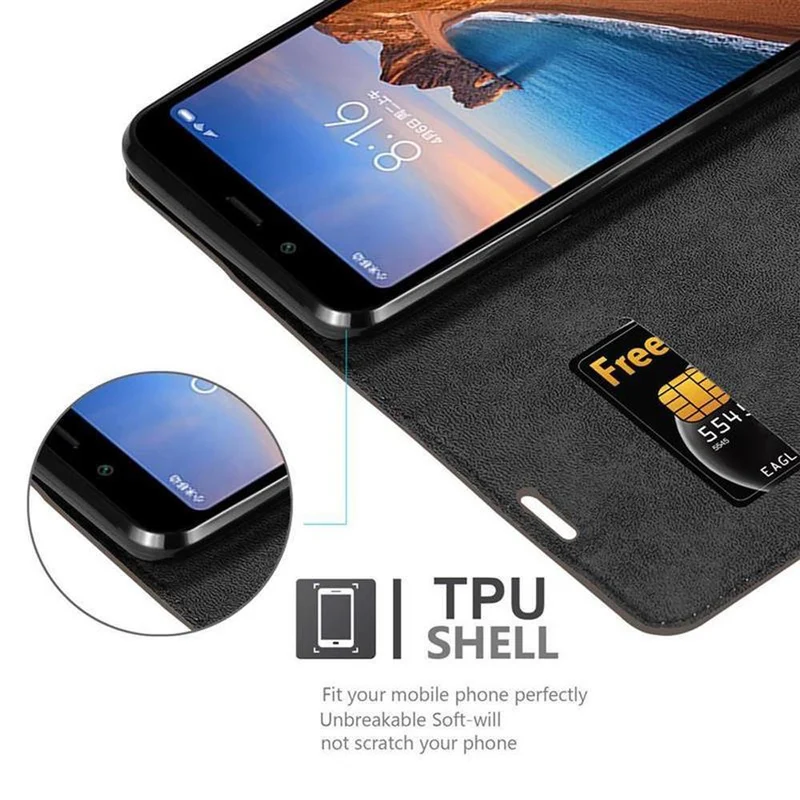 Cadorabo Hülle kompatibel mit Xiaomi RedMi 7A Schutzhülle mit Magnetverschluss, Standfunktion und Kartenfach