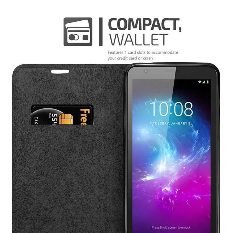 Cadorabo Hülle kompatibel mit ZTE Blade A3 2019 Schutzhülle mit Magnetverschluss, Standfunktion und Kartenfach