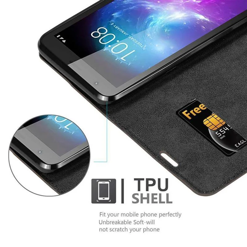 Cadorabo Hülle kompatibel mit ZTE Blade A3 2019 Schutzhülle mit Magnetverschluss, Standfunktion und Kartenfach