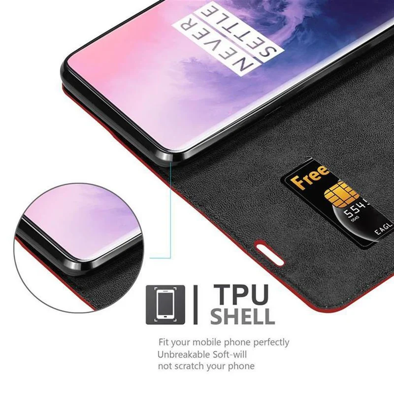 Cadorabo Hülle kompatibel mit OnePlus 7 PRO Schutzhülle mit Magnetverschluss, Standfunktion und Kartenfach