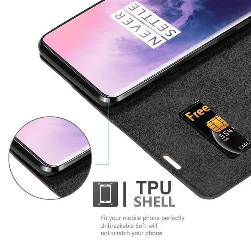 Cadorabo Hülle kompatibel mit OnePlus 7 PRO Schutzhülle mit Magnetverschluss, Standfunktion und Kartenfach