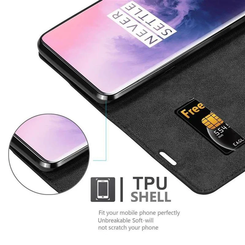 Cadorabo Hülle kompatibel mit OnePlus 7 PRO Schutzhülle mit Magnetverschluss, Standfunktion und Kartenfach