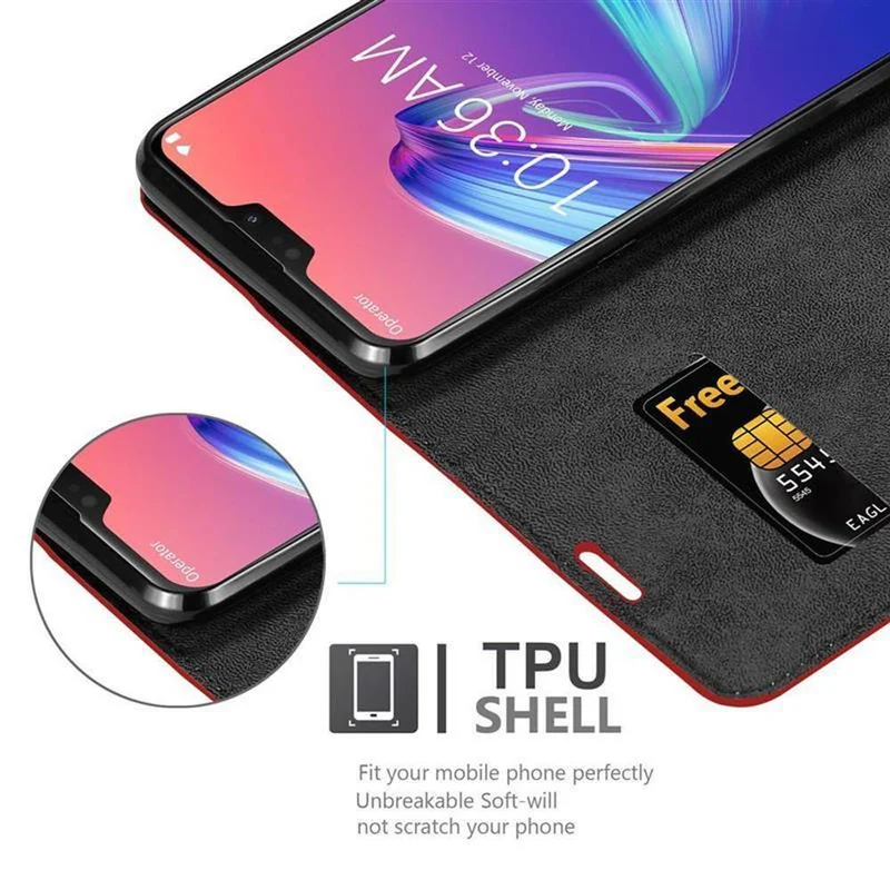 Cadorabo Hülle kompatibel mit Asus ZenFone MAX PRO M2 (6.3 Zoll) Schutzhülle mit Magnetverschluss, Standfunktion und Kartenfach